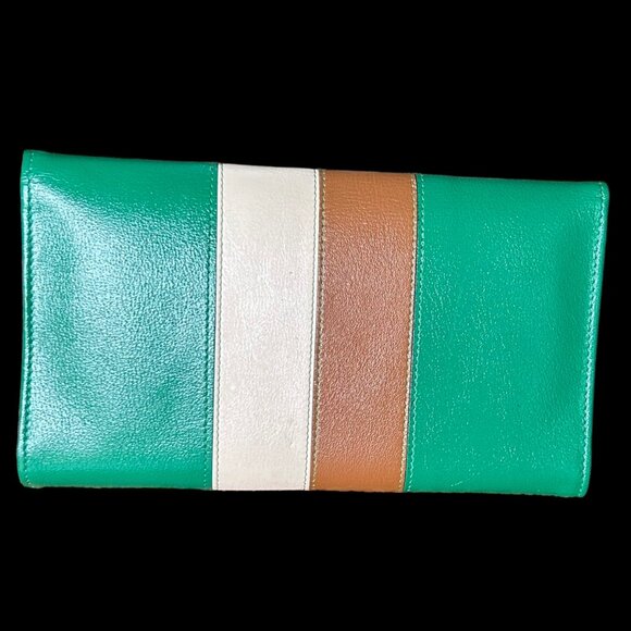 VTG Don Loper Beverly Hills Leather Mod MCM Wallet Green Brown Bone Vintage NWT - Picture 3 of 9
